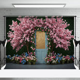 Lofaris Floral Wooden Blue Door Sweet Spring Wedding Backdrop